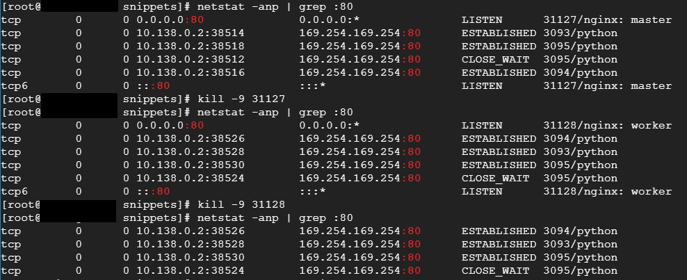 netstat -anp && kill command